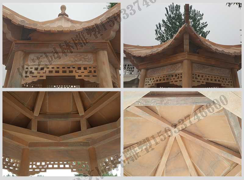 中式大理石涼亭，石雕六角亭子細(xì)節(jié)圖，定制中式景觀涼亭